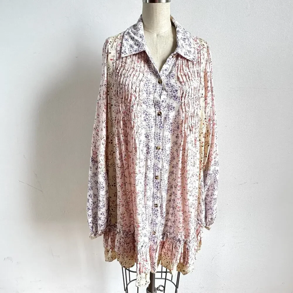 NWT FREE PEOPLE Lost In You Floral Print Ruffled Tunic